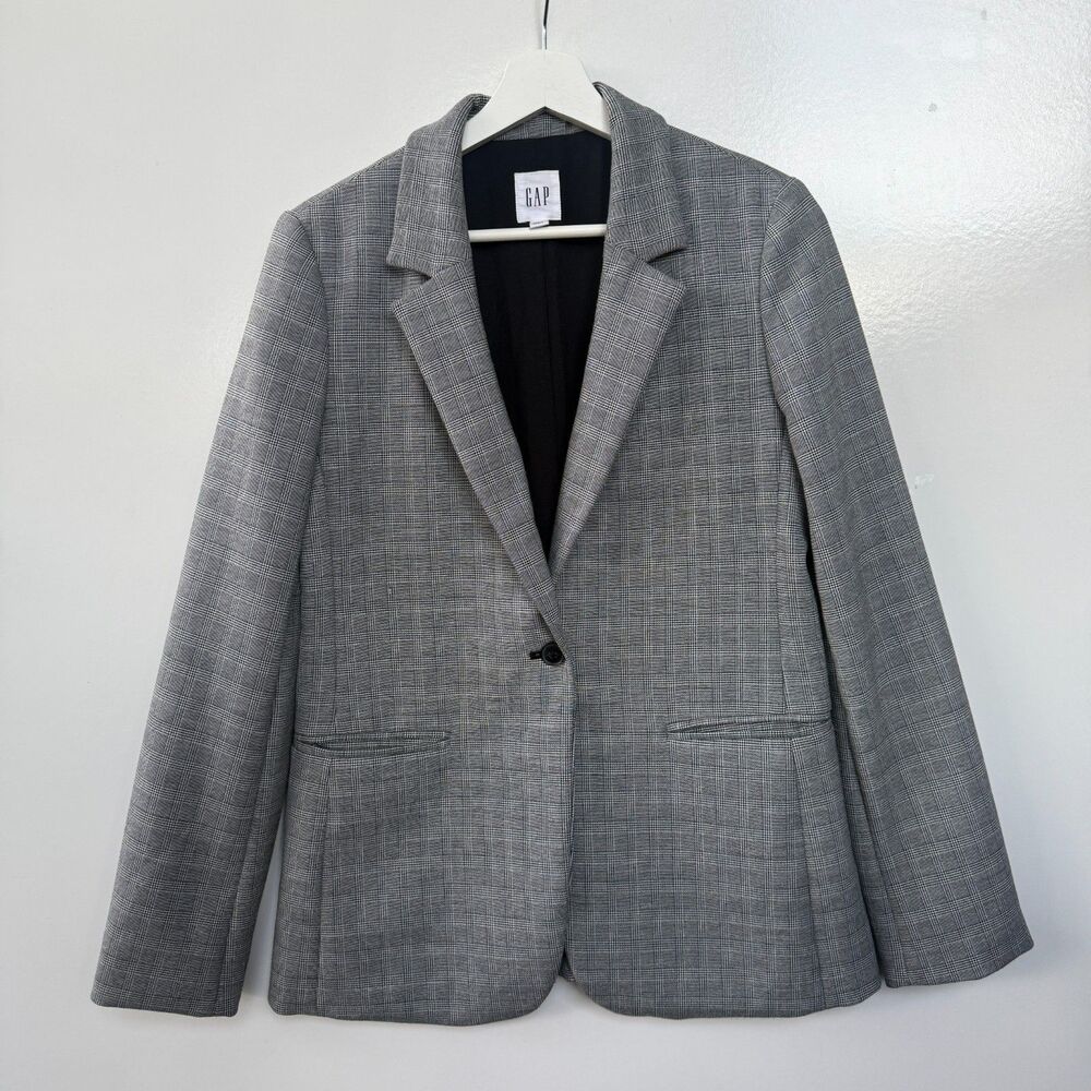GAP Women Gray Plaid Button Lined Notch Lapel Blazer Size 4 Thick Quality Career